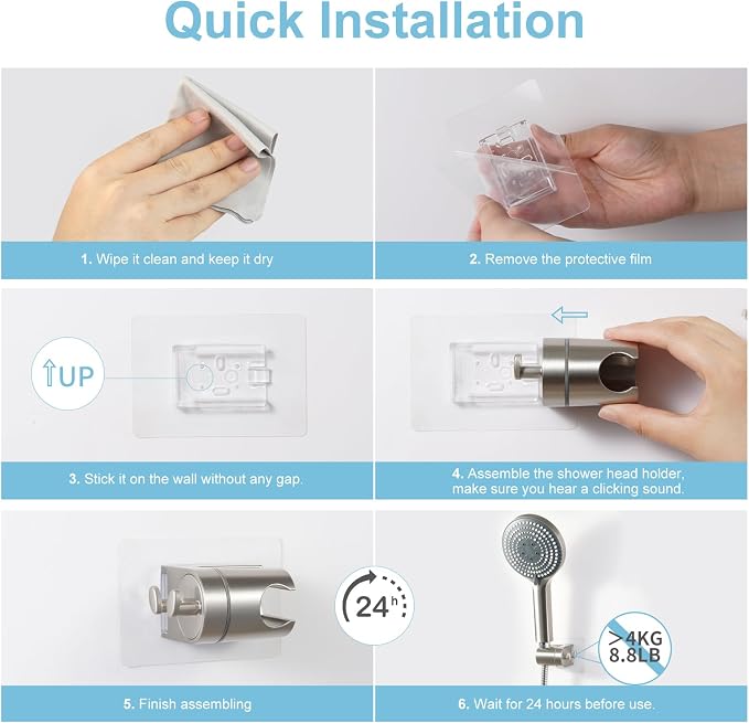 OFFO Shower Head Holder, Strong Adhesive Shower Hooks, 60° Adjustable - Image 6