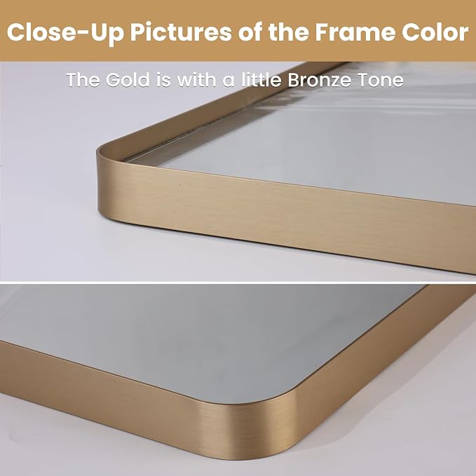 LOAAO 72”X36” Gold Bathroom Mirror, Rounded Rectangle Gold Frame Mirror - Image 3