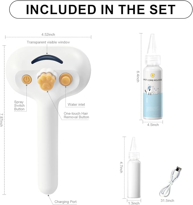 Pet Steam Brush for Dog & Cat – 3-in-1 Spray Hair Removal Comb for Shedding & - Image 9
