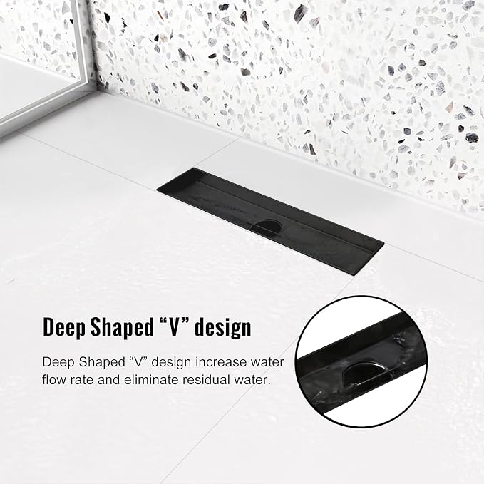 Linear Shower Drain, 12 inch Black Drain - Image 5