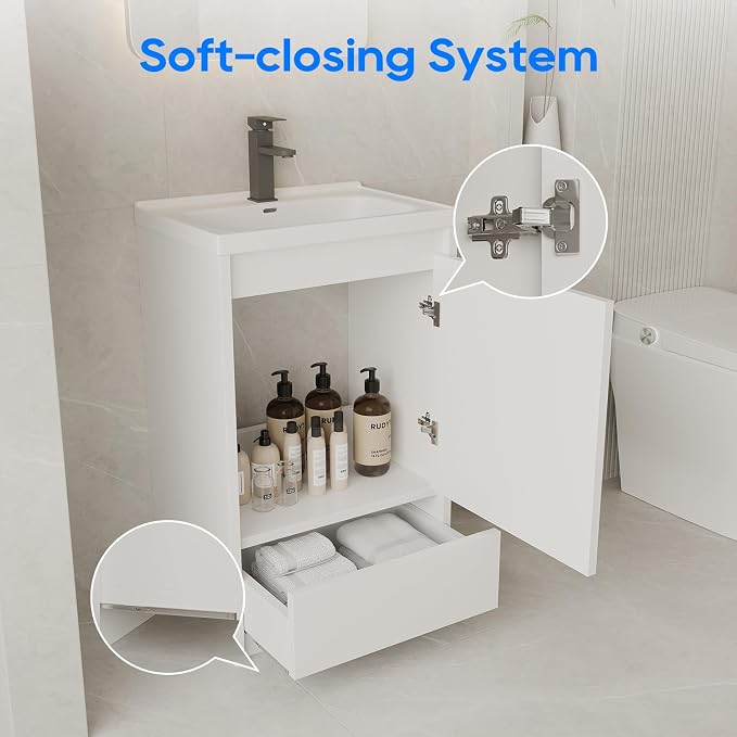 Bathroom Vanity with Sink 20 Inch, Modern Freestanding Bathroom Storage Cabinet - Image 3