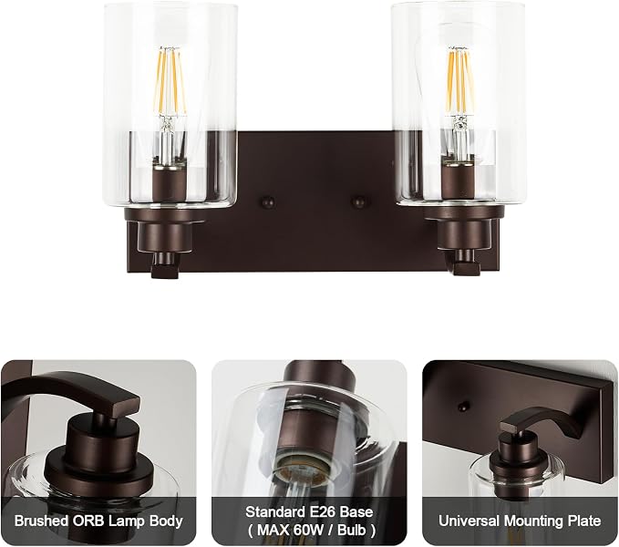 2-Light Bathroom Light Fixtures Modern ORB Vanity Lights - Image 6