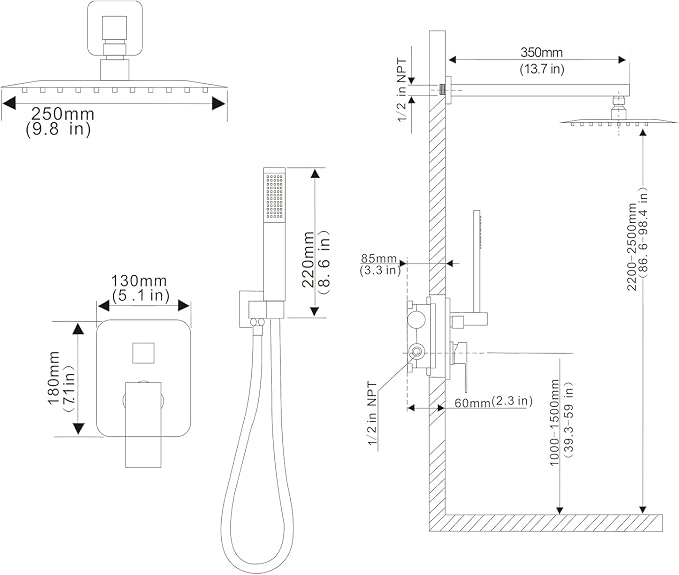 Shower Faucet Set Rain Shower System Matte Black - Image 7