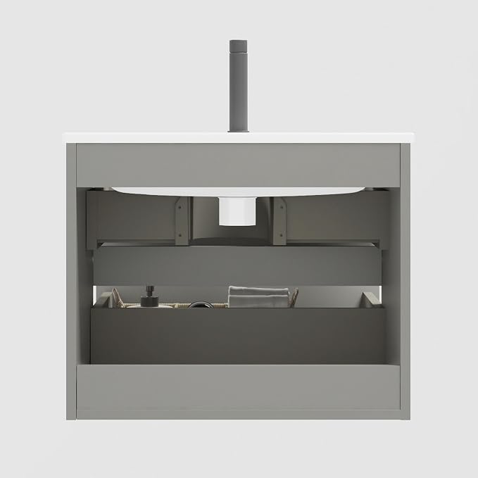 24" Bathroom Vanity with Sink, Modern Floating Vanity with Double Soft Closing - Image 7