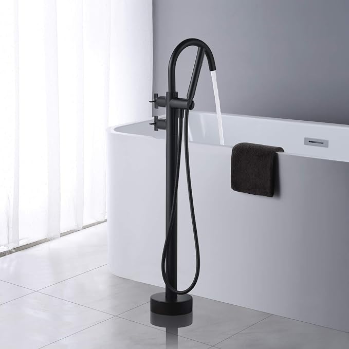 Freestanding Bathtub Faucet Tub Filler Black Floor Mount Brass Faucets - Image 3