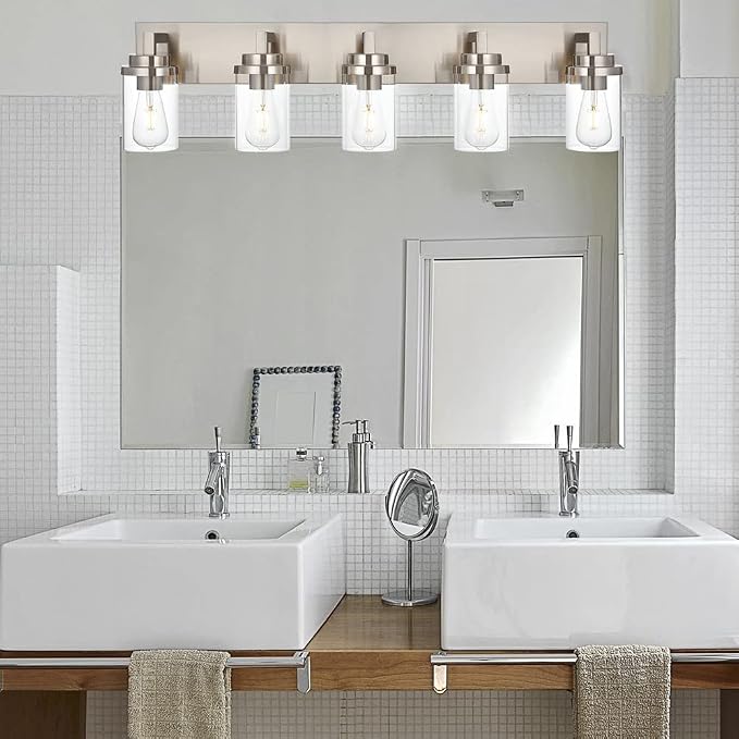 MELUCEE 5-Light Bathroom Vanity Light Brushed Nickel Finish - Image 2
