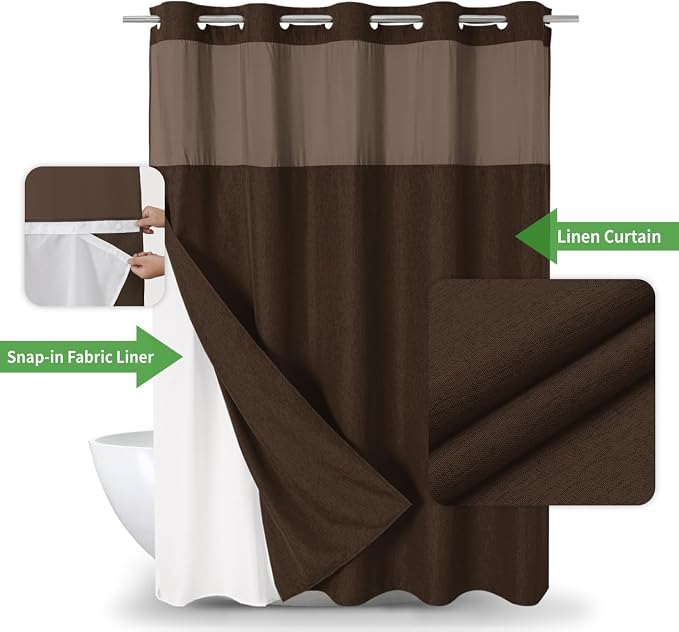 Extra Long No Hooks Needed Linen Textured Shower Curtain - Image 2