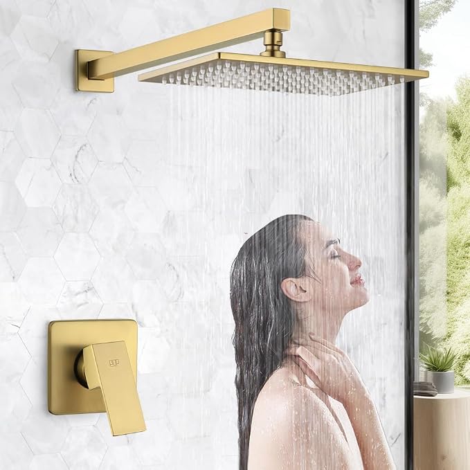 POP SANITARYWARE Shower Faucet Set Brushed Gold Bathroom Rainfall 12 Inch - Image 5
