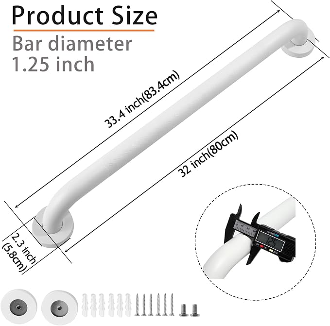 Shower Grab Bar, 2 Pack 32 Inch White Bathroom Grab Bar, 1.25" Diameter 304 - Image 2
