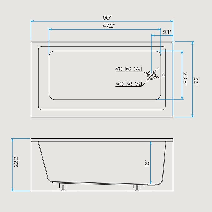 Acrylic Skirted Drop-In Bathtubs 60×32 Inch – Right Hand Drain & Overflow - Image 7
