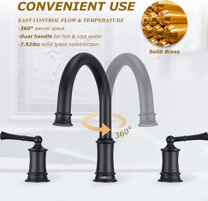 Matte Black Roman Tub Faucet, Antique Bathtub Faucet Set 3 Hole, High Flow Bath - Image 6