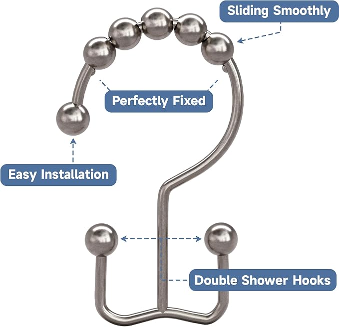 Titanker Shower Curtain Hooks Rings, Rust Resistant Metal Double Glide Shower - Image 4