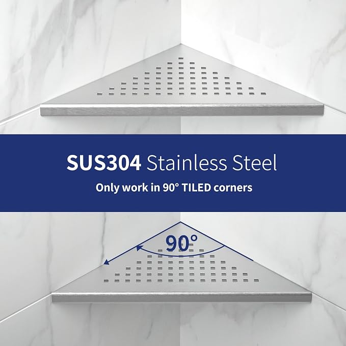 8'' Corner Shower Shelf 2 Pack, 304 Stainless Steel Grout in Shelves - Image 2