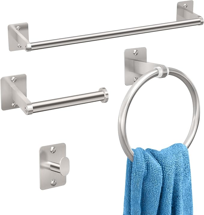 Brushed Nickel Bathroom Accessories Set, 4 Pieces Bathroom Hardware Set by KLJKPA