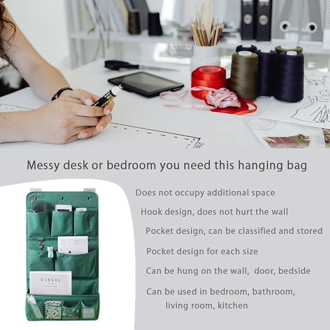 HSLFUAI Hanging Organizer with Pockets – Wall & Door Storage Bag with 3 Sticky - Image 4