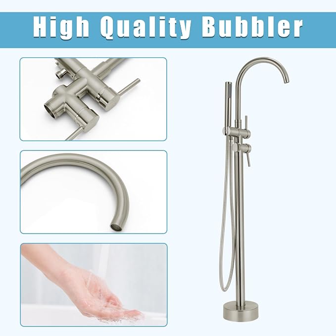 Floor Mount Bathtub Faucet，Freestanding Tub Faucet ，High Flow Dual Function 360 - Image 3