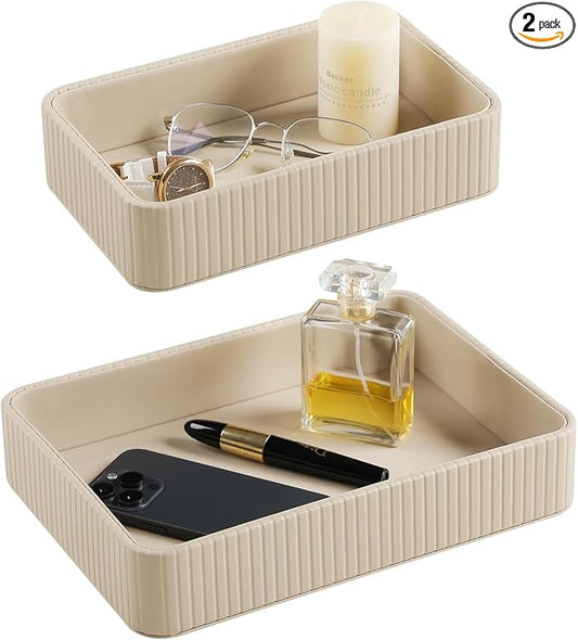 2 Pack Nightstand Organizer Tray, Decorative Perfume Valet Tray Trinket Dish by MEIBOOCH
