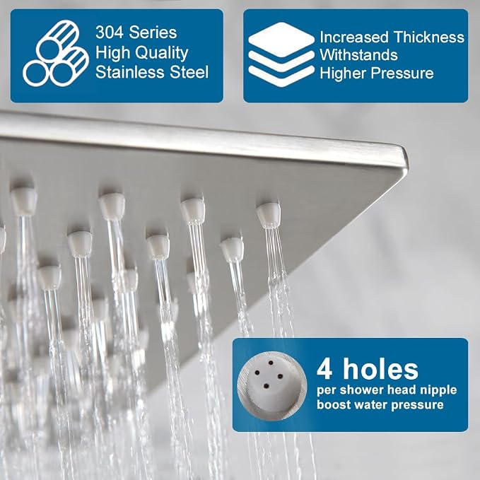 POP SANITARYWARE Shower Tub Faucet Set Brushed Nickel Bathroom Rain Shower - Image 3