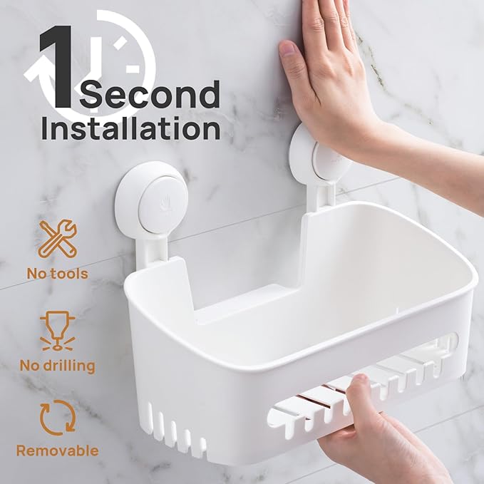LEVERLOC Shower Caddy Suction Cup Shower Shelf Basket Suction Pack of 2 One - Image 2