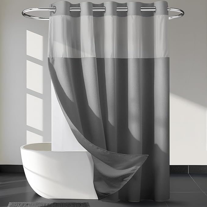 River Dream Heavyweight No Hooks Required Dotted Waffle Weave Shower Curtain - by RiverDream
