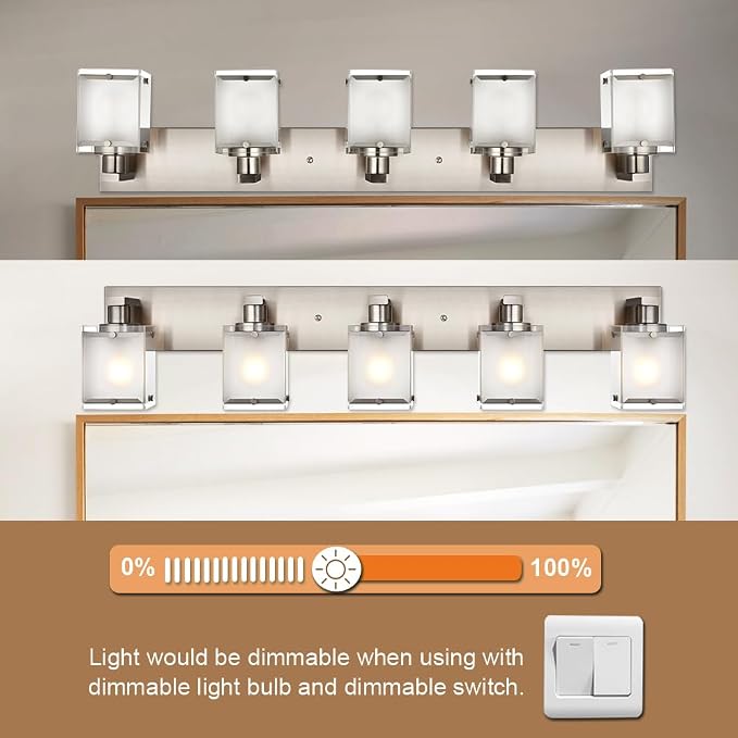 5-Lights Bathroom Vanity Light Fixtures, Modern Brushed Nickel Wall Sconce - Image 6