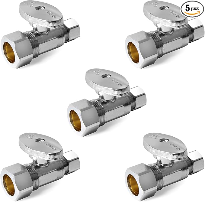 EFIELD Straight Stop Valve 1/2" Nominal Compression x 3/8" OD, Chrome Plated by EFIELDPEXTUBING