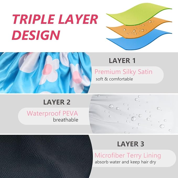 Aquior Shower Cap, Extra Large Triple Layer Bathing Cap - Image 3