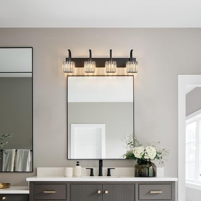 Crystal Vanity Lights 4-Light Black Bathroom Vanity Lights Modern Crystal - Image 6