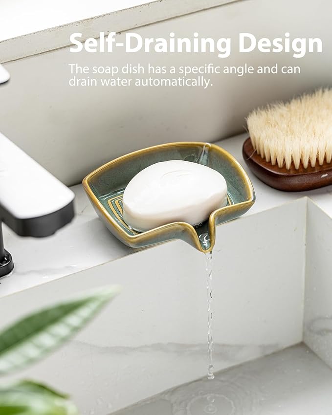 Self Draining Soap Dish, Ceramic Drain Soap Holder Waterfall Design Soap Saver - Image 5