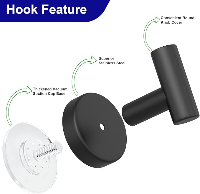 Suction Cup Hooks for Shower, Stainless Steel Towel Hooks for Bathroom Wall - Image 5