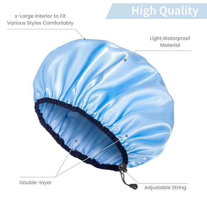 Auban Shower Cap for Women, Adjustable Reusable, Extra Large, Double-Layer - Image 7