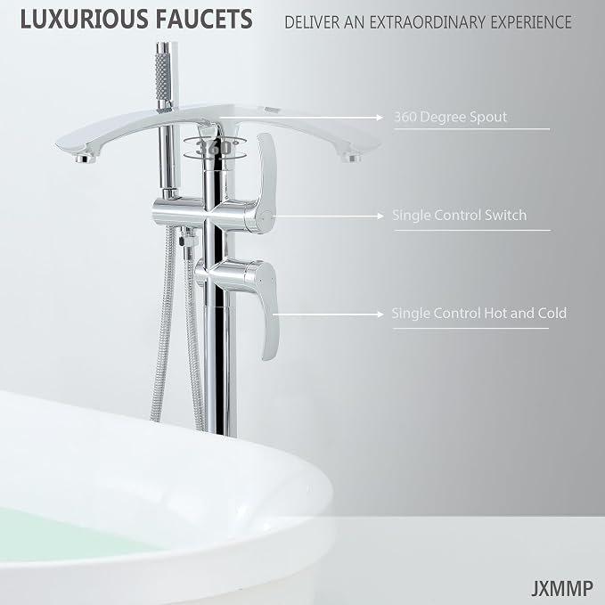 Free Standing Bathtub Faucets, Shiny Chrome Stainless Steel Floor Mount Tub - Image 4
