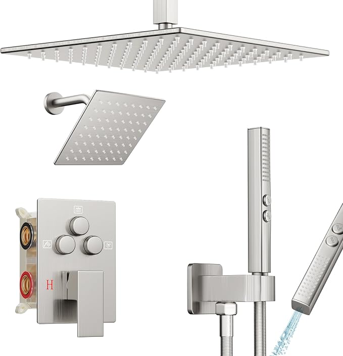 Shower Faucet Set Brushed Nickel Shower System, Ceiling Mount 12 Inch Shower by Baetuy