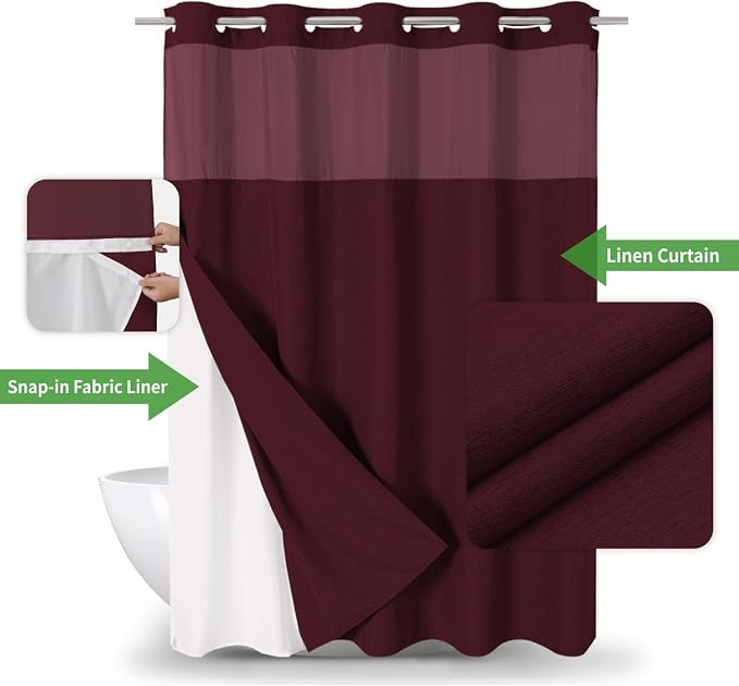Long No Hooks Needed Linen Textured Shower Curtain - Image 2