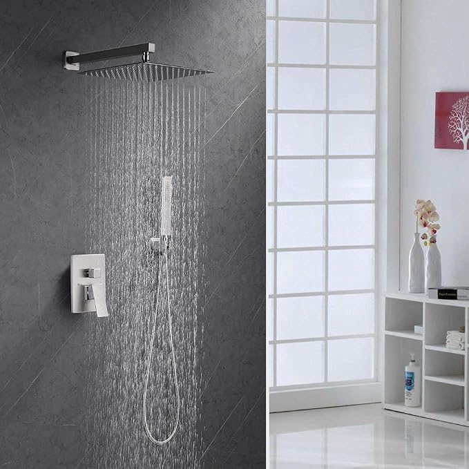 Iriber Brushed Nickle Shower System 10 Inch High Pressure Rainfall Shower Head - Image 2