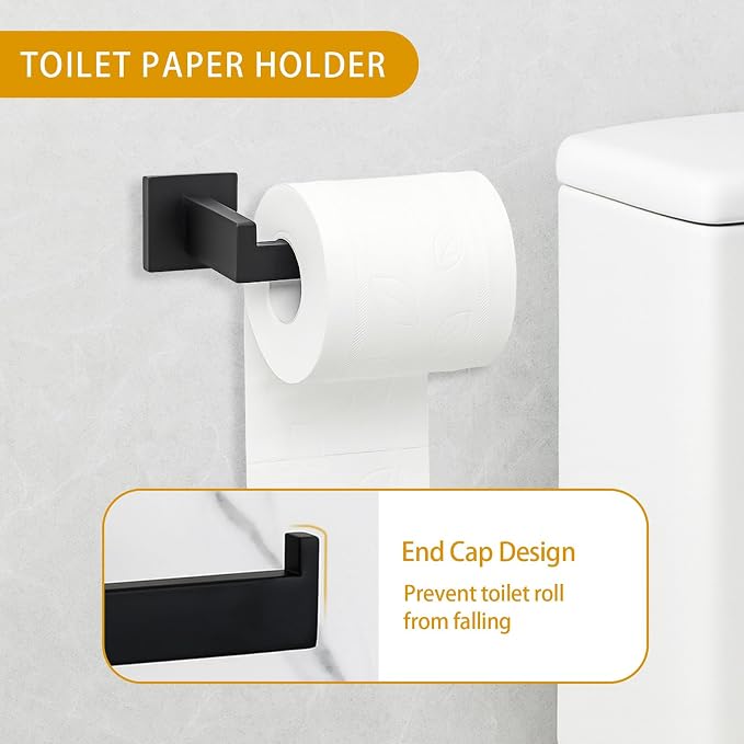 5-Piece Matte Black Bathroom Hardware Accessories Set - Image 7