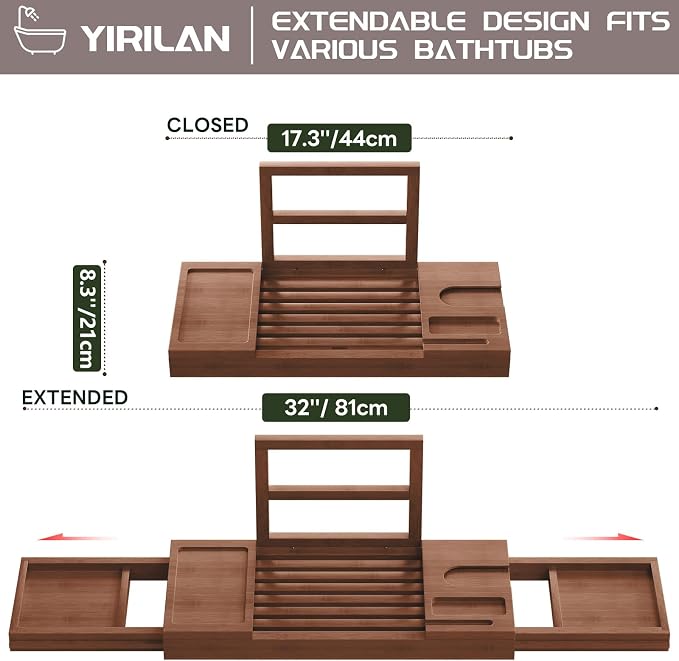 Yirilan Bamboo Bathtub Tray, Expandable Bathroom Tray - Image 3