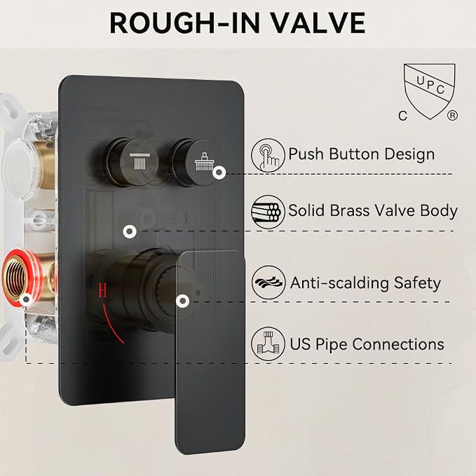 Shower Faucets Sets Shower System Matte Black, STARBATH 12" Ceiling Mount Rain - Image 7