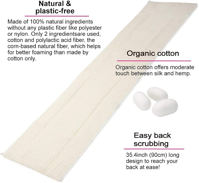 Exfoliating Washcloth Shower Back Scrubber, Natural Loofah - Image 2