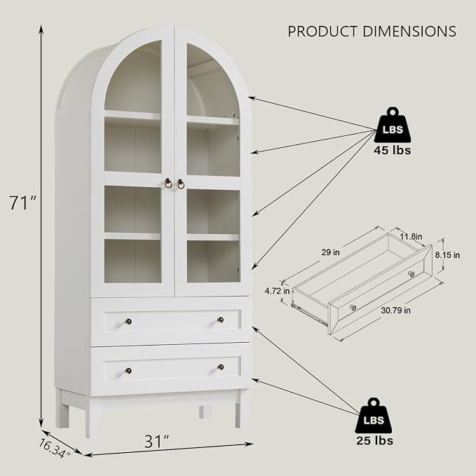 71" Tall Arched Kitchen Pantry Cabinet, Wood Kitchens Storage Cabinets - Image 2