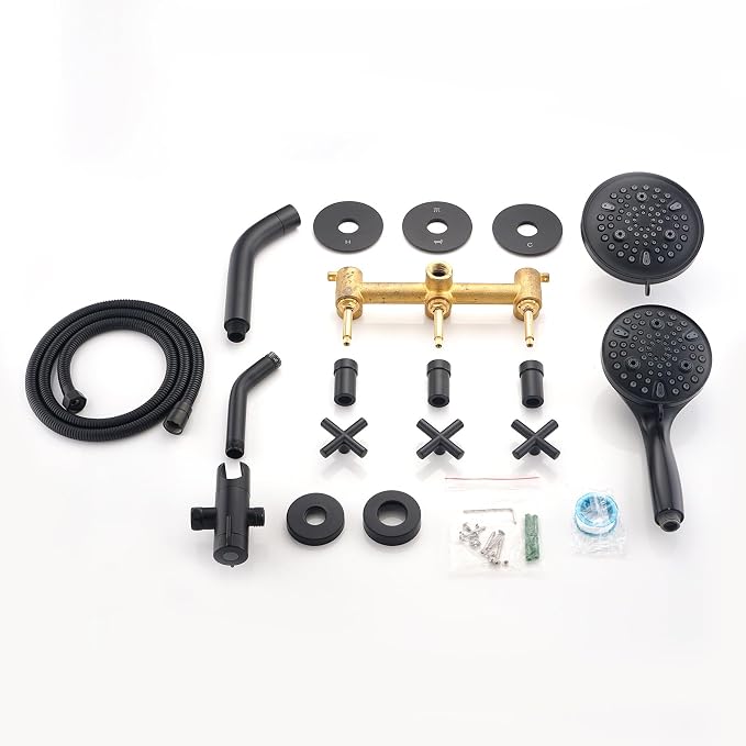 PROOX 3 Handle Tub Shower Faucet Set, Dual shower head Combo - Image 7