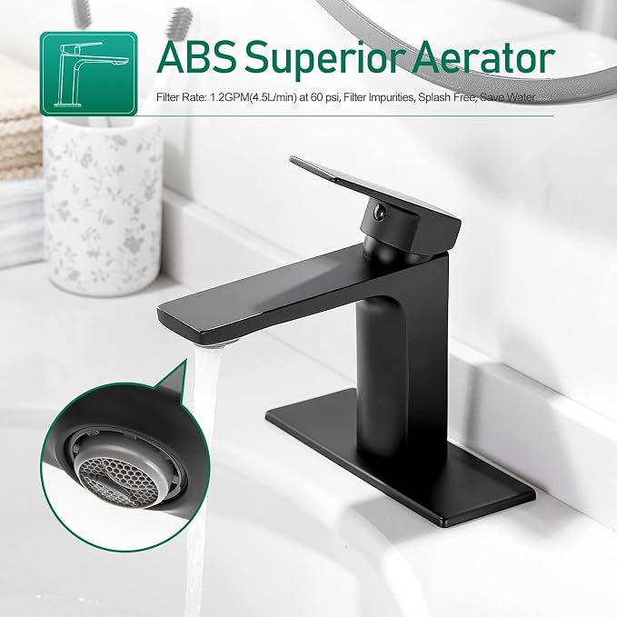 VOTON Matte Black Bathroom Faucet 1 Hole, Single Handle Bathroom Sink Faucets - Image 2