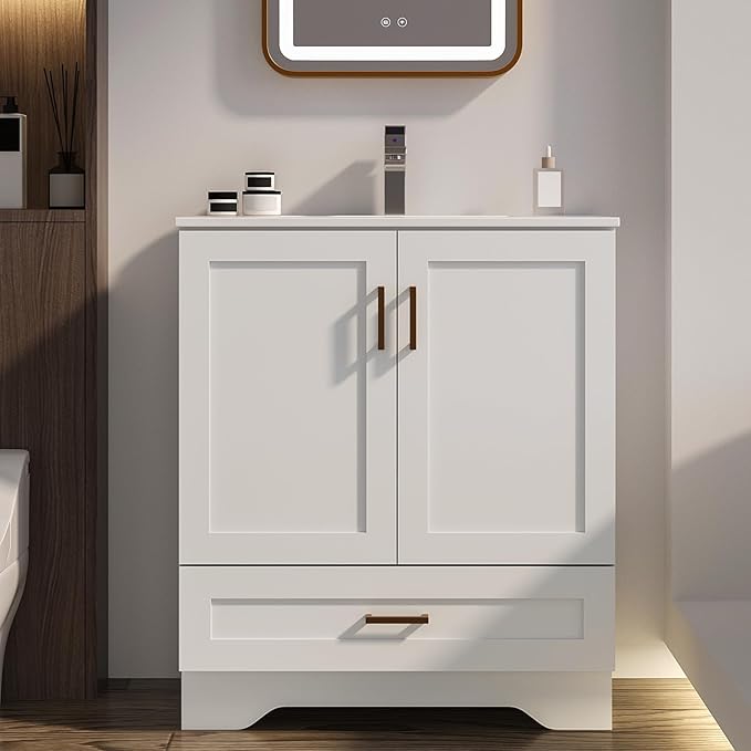 30 inch Bathroom Vanity with Sink, Modern White Vanity by LDarqeer