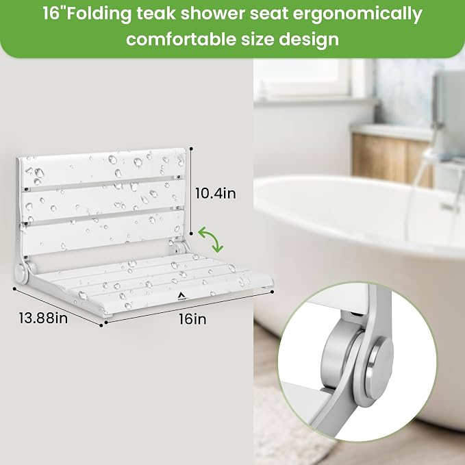 Wall Mounted Shower Seat – 16IN Teak Fold Down Shower Seat - Image 3