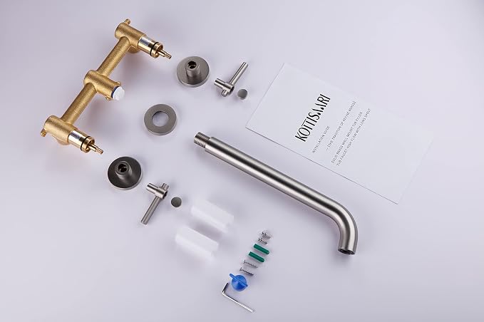 Wall Mount Tub Filler, Two Handle Bathtub Faucet, Extra Long Spout Reach - Image 6