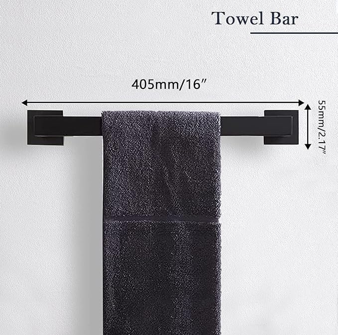 Bathroom Accessories Towel Bar Set: 15 Pieces Matte Black Bathroom Hardware - Image 3