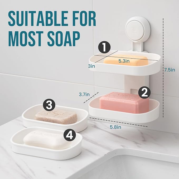 TAILI Double Layer Soap Dish Suction Cup Soap Holder, Strong Sponge Holder - Image 9
