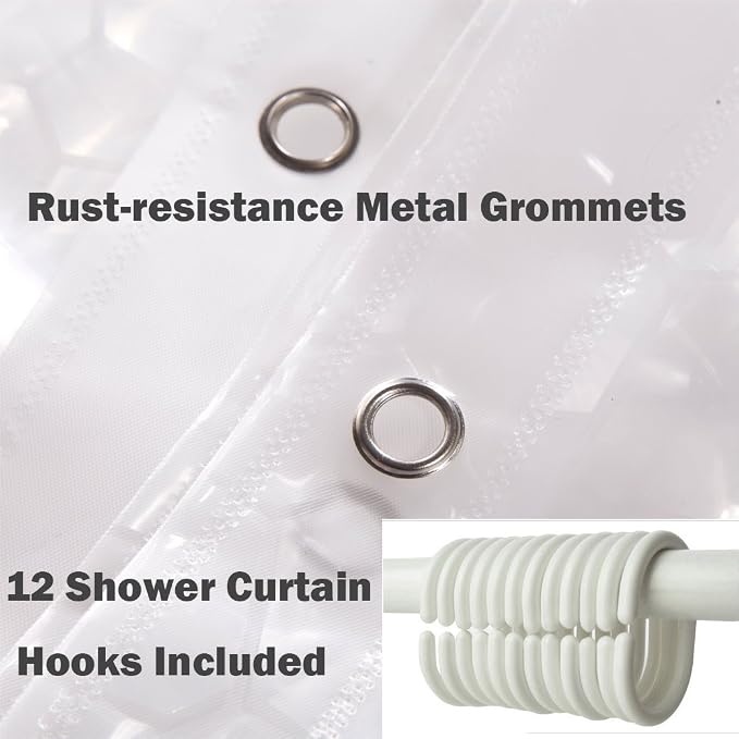 10 Guage Design Clear Shower Curtain Liner, Plastic 3D Water Cube Clear Shower - Image 6