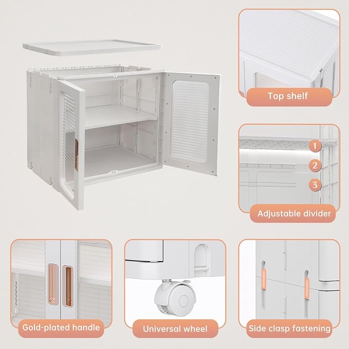 Storage Bins with Lids and Doors Storage Cabinet with Wheels Plastic Stackable - Image 5