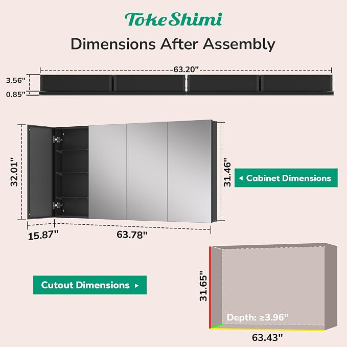 TokeShimi 64x32 Bathroom Medicine Cabinet - Image 2